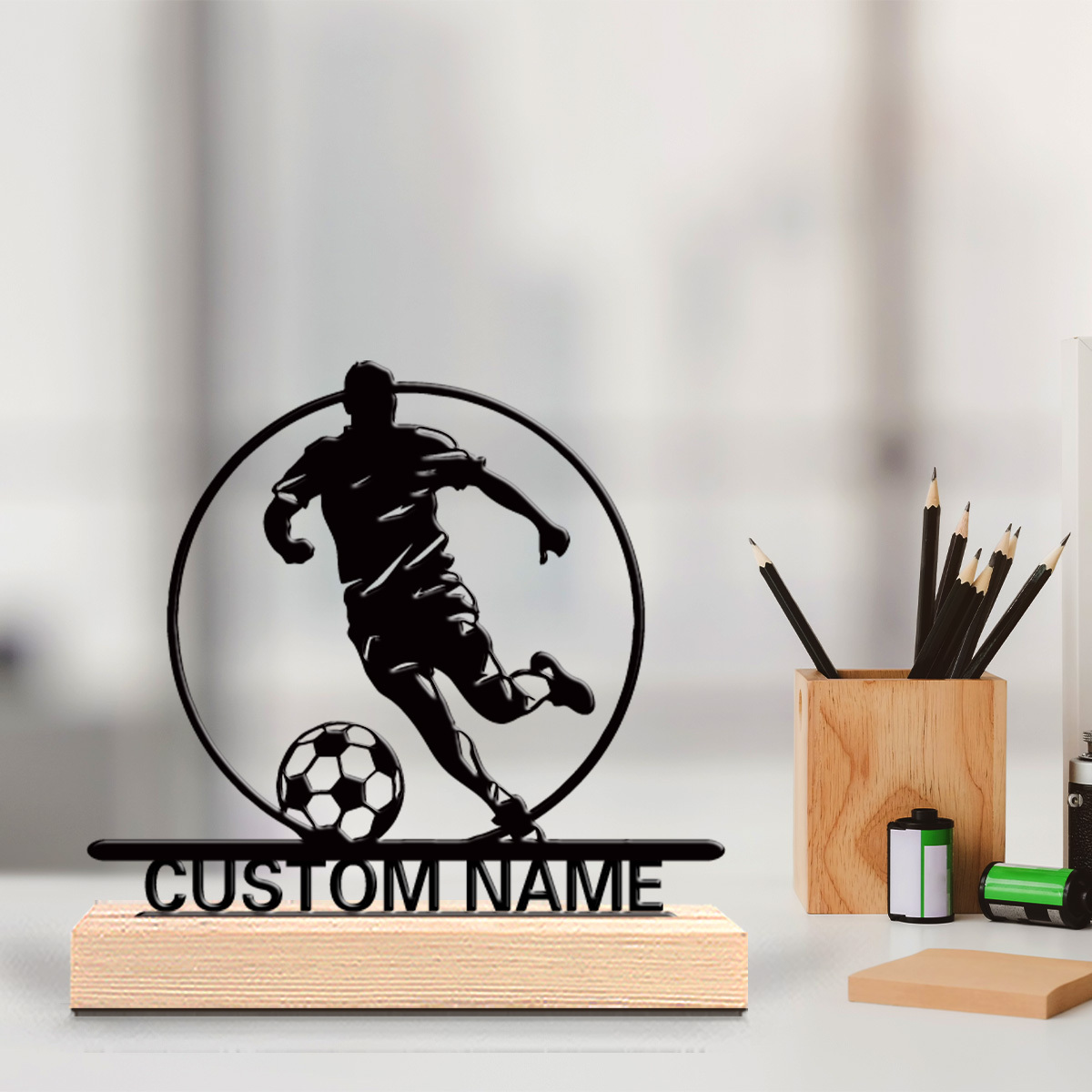 Home Textiles Products - İsme Özel Metal Futbolcu Heykeli, Ahşap