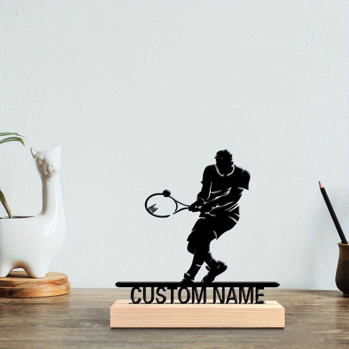 Home Textiles Products - Kişiselleştirilmiş Tenis Oyuncusu Metal Heykeli Ahşap