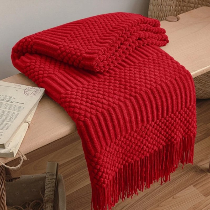 Kırmızı Boho Kalın Örgü Battan - Throw Blanket Chunky Knit incelemesi ve fiyatı