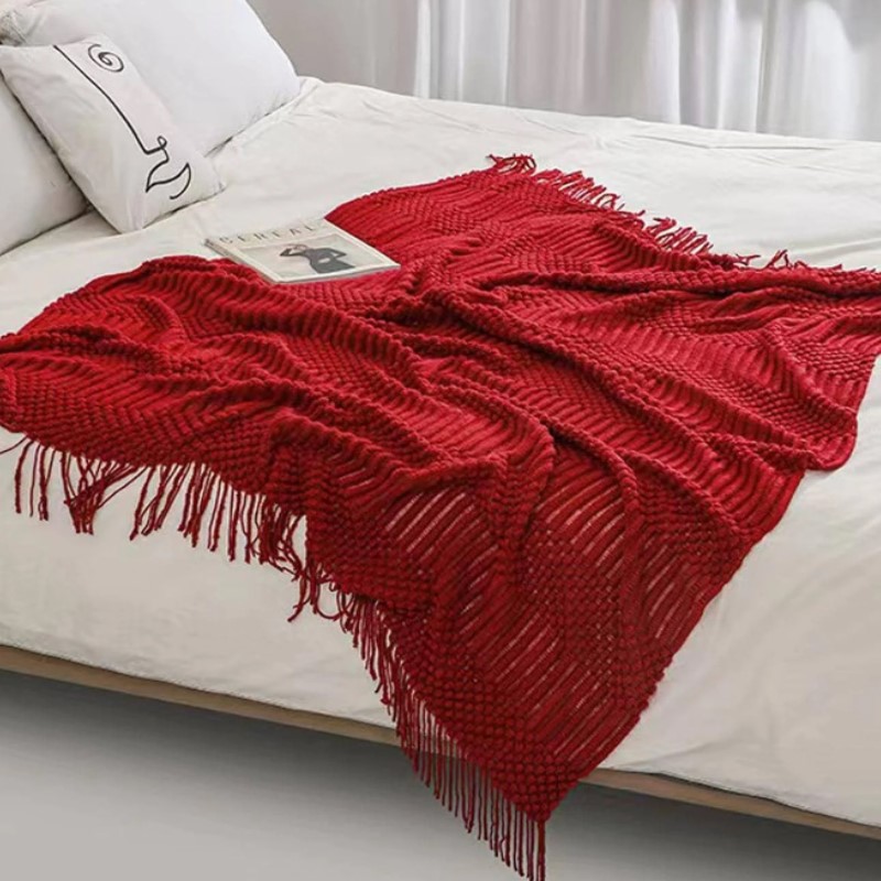 Kırmızı Boho Kalın Örgü Battan - Throw Blanket Chunky Knit incelemesi ve fiyatı